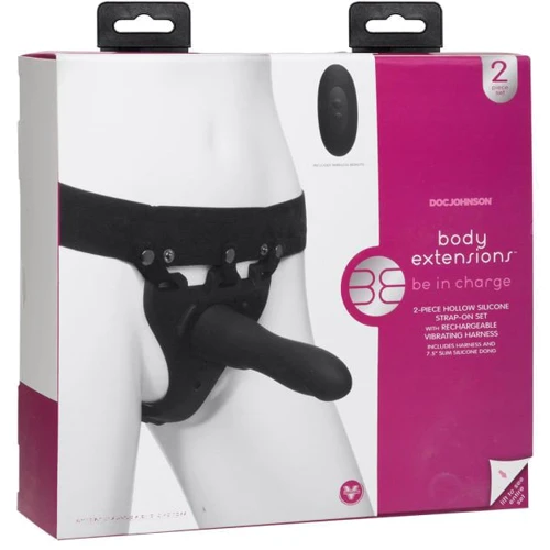 Страпон унисекс с вибрацией Doc Johnson Body Extensions - BE IN CHARGE, полая насадка