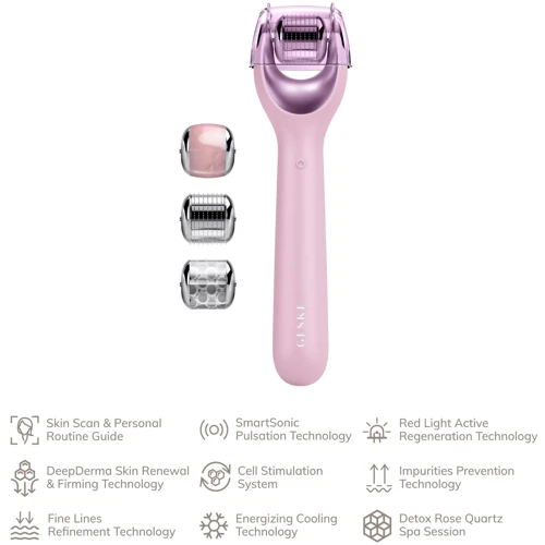 Електронний ролер для обличчя з мікроголками GESKE MicroNeedle Face Roller 9в1 pink фото 3