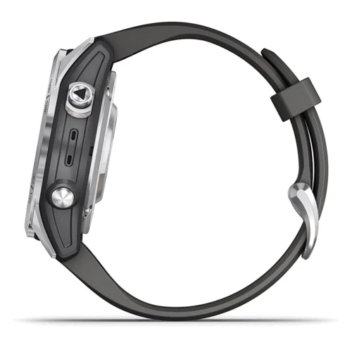 Смарт-часы Garmin Fenix 7S Pro Solar Silver with Graphite Band (010-02776-01): Особенности Тактические, Гибридные, Барометр, Фонарик, Бесконтактная оплата, MP3-плеер, Водонепроницаемые, Большой экран, Металлический корпус, С сапфировым стеклом, Солнечная батарея, С большой автономностью