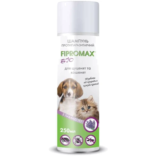 Шампунь Fipromax Bio от блохи клещей для щенят и котят с лавандой 250 мл (НФ-00002019 (FB-015))