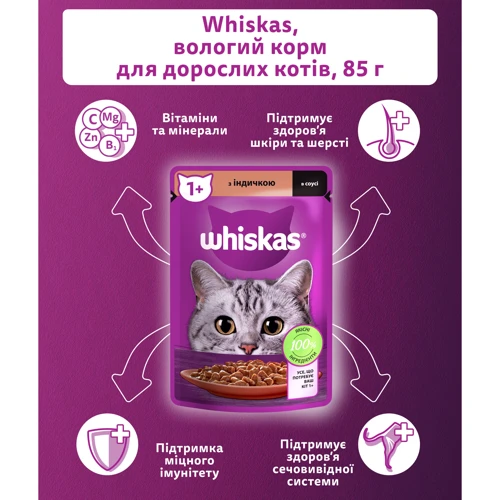 Упаковка влажного корма для котов Whiskas с индюшкой в соусе 28х85 г (4770608253172): Класс Премиум
