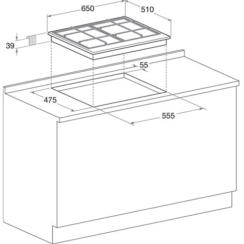 Варильна поверхня газова Hotpoint-Ariston PKLL 641 D2/IX/HA : Розміри для вбудовування (ШxГ) 55.5x47.5 см