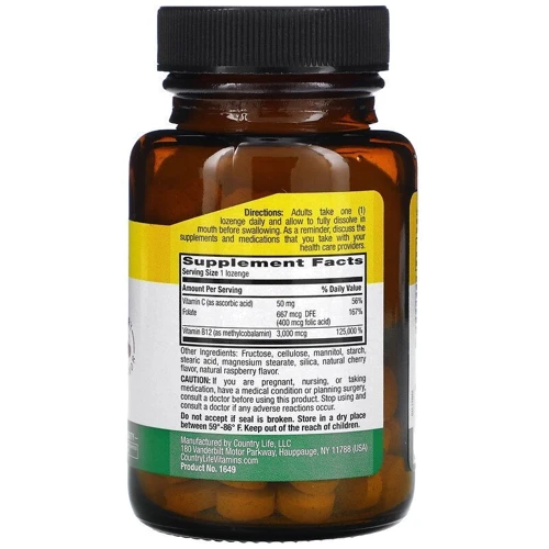 Country Life Methyl B12 3000 mcg Міт В12 Ягідний смак 120 пастилок: Тип Витамин B