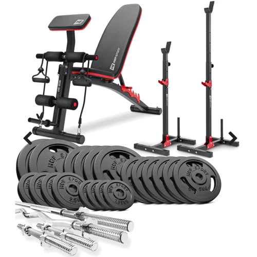 Скамья для жима и пресса Hop-Sport STRONG Набор 146 кг со скамейкой HS-1035 и стойками 1005L