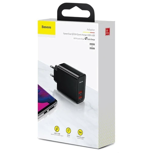 Зарядний пристрій Baseus USB Wall Charger Quick Charge 3.0 2xUSB 30W Black (CCFS-E01): Особливості Швидка зарядка