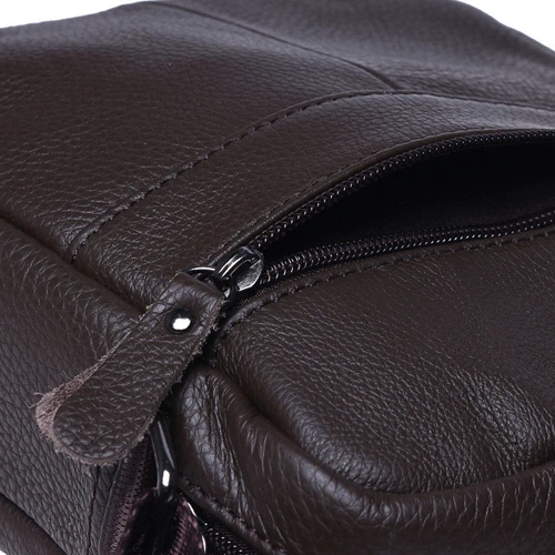 Мужская сумка через плечо Borsa Leather темно-коричневая (K11031-dark brown): Фактура Матовая, Зернистая
