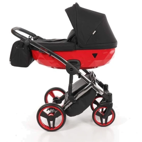 Универсальная коляска 2 в 1 Junama Diamond S-line 01, черный с красным (JD-SL-01): Материал колес полиуретан