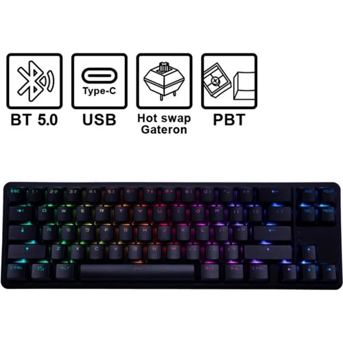 Клавиатура Hator Skyfall Hex Gateron Clear USB/Bluetooth ENG Black (HTK-665): Подключение беспроводное