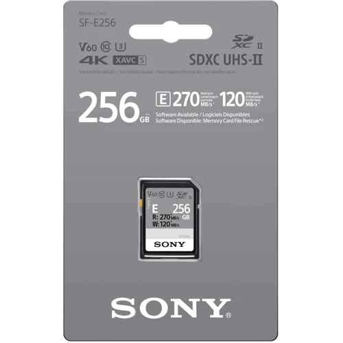 Карта памяти Sony 256GB SDXC C10 UHS-II U3 V60 (SFE256.ET4): Объем 256 ГБ