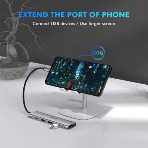 Адаптер Ugreen Adapter CM136 USB-C to HDMI+3xUSB3.0+USB-C Space Gray (50209): Дополнительные разъемы USB-C, USB OTG, HDMI