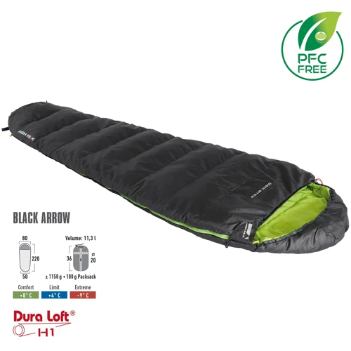 Спальный мешок High Peak Black Arrow/+4°C Dark Grey/Green Left (23059): Вес с упаковкой 1150 г