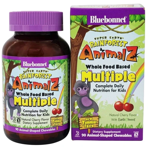 Bluebonnet Nutrition Rainforest Animalz, Multiple Complete Daily Nutrition For Kids, 90 Animal-Shaped Chewables (BLB0184)