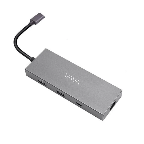 Адаптер VAVA Adapter USB-C to 3xUSB+USB-C+RJ45+micro SD+SD+HDMI 100W Grey (VA-UC008GR): Цвет серый