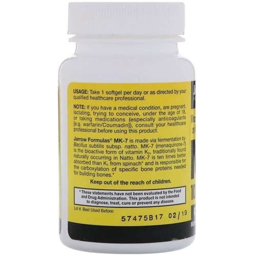 Jarrow Formulas MK-7 Vitamin K2 as MK-7 90 mcg 120 Softgels Витамин К2: Тип Витамин K