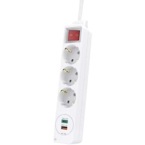 Мережевий фільтр Hama 3x Тип F 3x1.5мм кв, 16A USB-C/USB-A PD/QC 1.4 м білий (00133757): Кількість розеток, шт 3