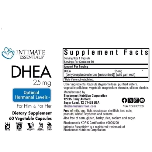 Bluebonnet Nutrition Intimate Essenitals DHEA Дегідроепіандростерон 25 мг 60 капсул: Форма випуску Капсулы