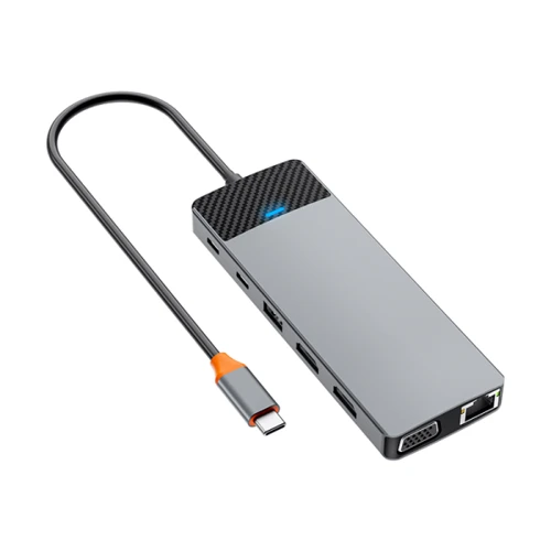 Адаптер WIWU Adapter Linker A12HV 12in1 USB-C to USB-C+2xUSB2.0+2xUSB3.0+SD/MicroSD+VGA+2xHDMI+RJ45+PD Grey: Інтерфейс підключення USB-C