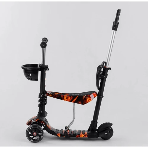 Самокат 5в1 Best Scooter, PU колеса, подсветка колес, Абстракция Black/Orange (102017): Тип тормоза ножной