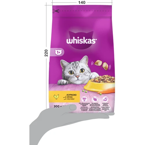 Сухой корм для взрослых кошек Whiskas с курицей 300г (5900951014055): Вес упаковки 300 г