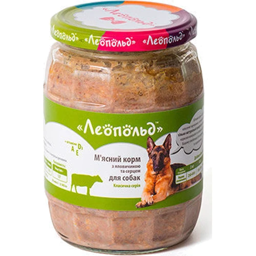 

Влажный корм для собак Леопольд Мясной с говядиной и сердцем 720 г х 6 шт. (4820185491624-6)
