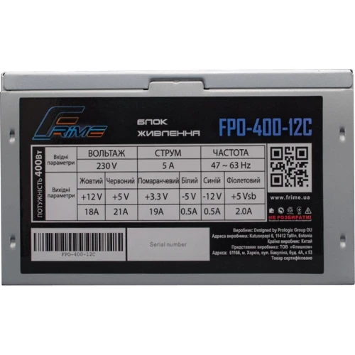 Блок питания Frime FPO-400-12C: Форм-фактор ATX