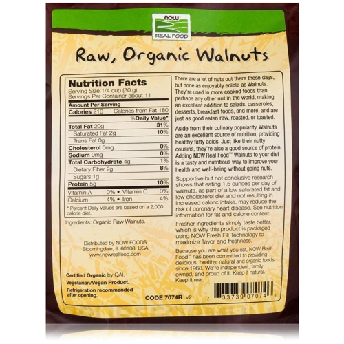 NOW Foods ORGANIC WALNUTS RAW 12 OZ Органические грецкие орехи: Пол Унисекс