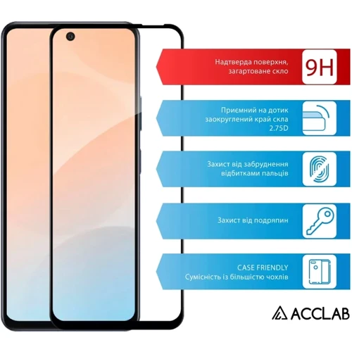 ACCLAB Tempered Glass Full Glue Black for Infinix Hot 50 5G: Цвет черный