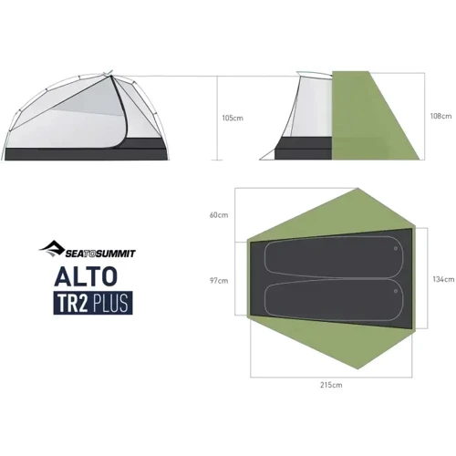 Палатка Sea to Summit Alto TR2 Plus, Fabric Inner, Sil/PeU Fly, NFR, Green (STS ATS2039-02170406): Материал тента 15D Sil-PeU Coated Nylon Ripstop