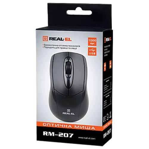 Мышь REAL-EL RM-207 Black: Эргономика симметричная для левшей