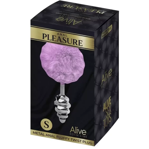 Металлическая анальная пробка Кроличий хвостик Alive Fluffly Twist Plug S Purple