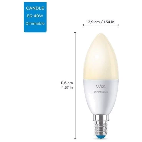 Умная лампочка WiZ, E14, 4.9W, 40W 470Lm, C37, 2700K, Wi-Fi: Форма лампы Свеча
