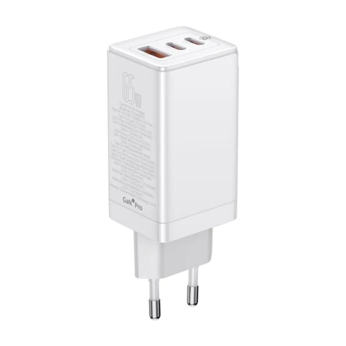 Зарядное устройство Baseus Wall Charger GaN3 Pro 2xUSB-C+USB 65W with USB-C Cable White (CCGP050102)