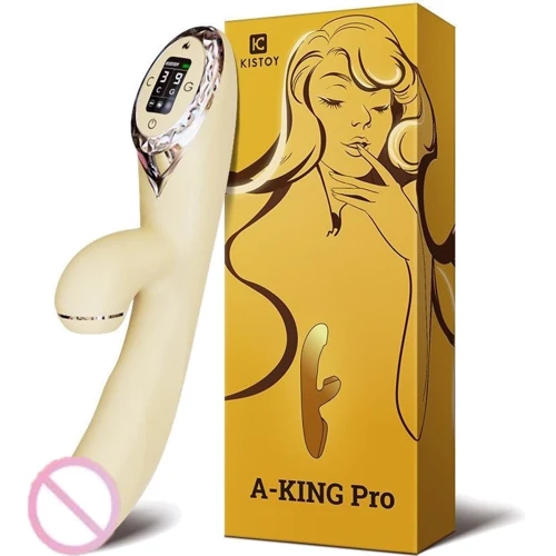 Вакуумный вибратор-кролик с подогревом KisToy A-King Pro Yellow, с LED-экраном