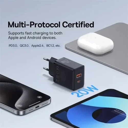 Зарядное устройство Baseus Wall Charger USB-C+USB Cube Fast Charger 20W Cluster Black (P10111403113-00) фото 11