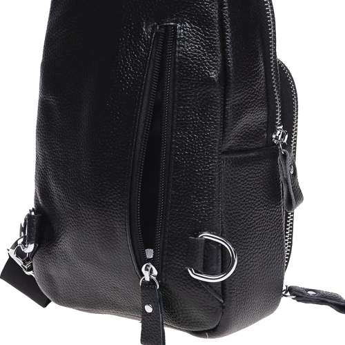 Чоловіча сумка-слінг Borsa Leather чорна (K15058-black): Фактура матова, Зерниста