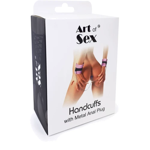 Наручники с металлической анальной пробкой Art of Sex Handcuffs with Metal Anal Plug size M Purple