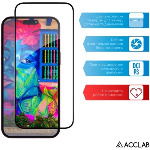 Защитное стекло для iPhone ACCLAB Tempered Glass Full Glue Black for iPhone 15 Pro фото 6