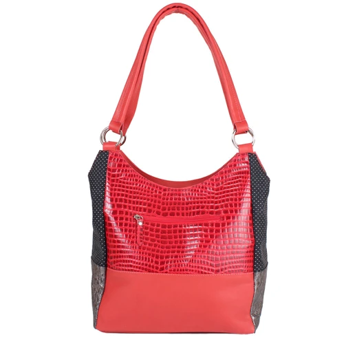 Женская сумка-мешок Laskara красная (LK-DD212-red-black-silver): Материал Натуральная кожа