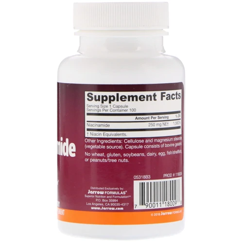 Jarrow Formulas Niacinamide 250 mg 100 Caps Ниацинамид: Тип Витамин B