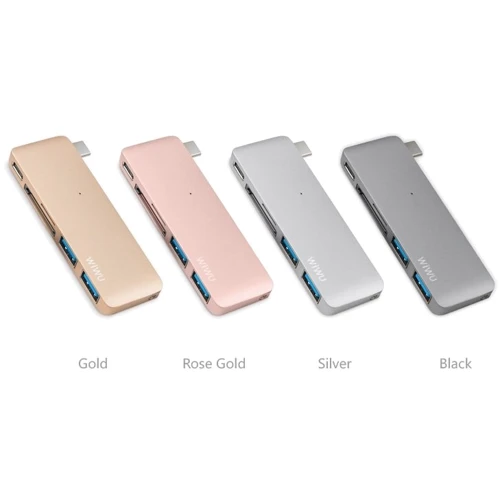 Адаптер WIWU Adapter C1 Plus USB-C to USB-C+SD+2xUSB3.0 HUB Gold (6957815503797): Колір золотий