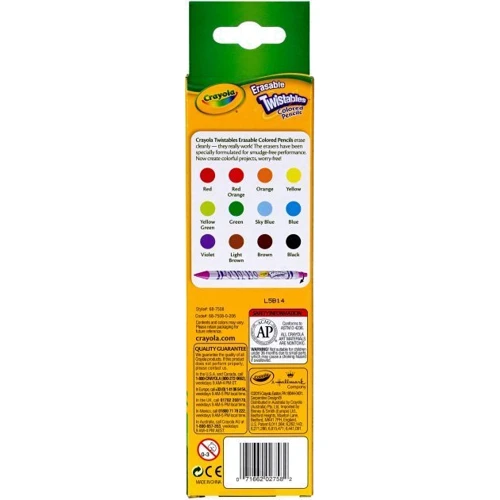 Набір олівців двосторонніх Crayola Твіст з гумкою 12 шт (256360.024): Тип Простые