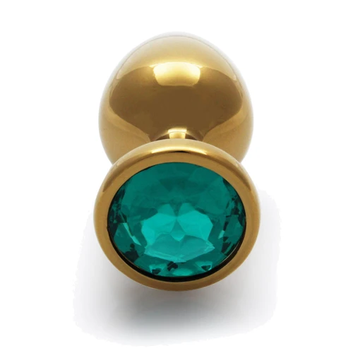 Металлическая анальная пробка Ouch! Heart Gem Gold - Emerald Green, М
