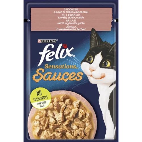 Влажный корм для котов Felix Sensations Sauces с лососем в соусе и со вкусом креветок 26х85 г (7613039836026): Класс Премиум