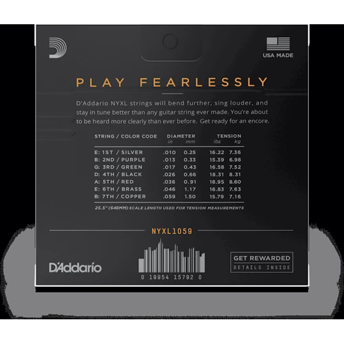 Струна для гитар Комплект струн D'addario NYXL1059 Regular Light 7-string (10-59): В комплекте Набор из 7 струн