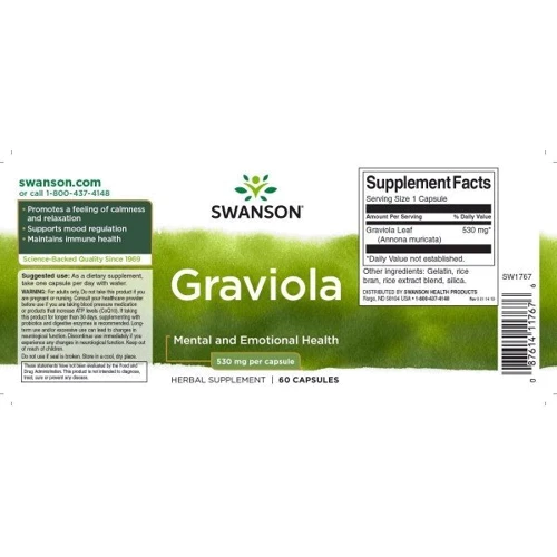 Swanson Graviola 530 mg Гравиола 60 капсул: Форма выпуска Капсулы