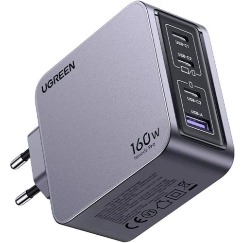 Зарядний пристрій Ugreen Wall Charger 3xUSB-C+USB X763 GaN 160W Nexode Pro Gray (25877): Кабель в комплекті отсутствует
