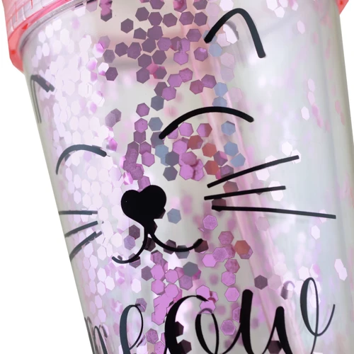 Тамблер-стакан YES з блискітками Pink Cat з трубочкою 450 мл (707076): Тип Тамблер