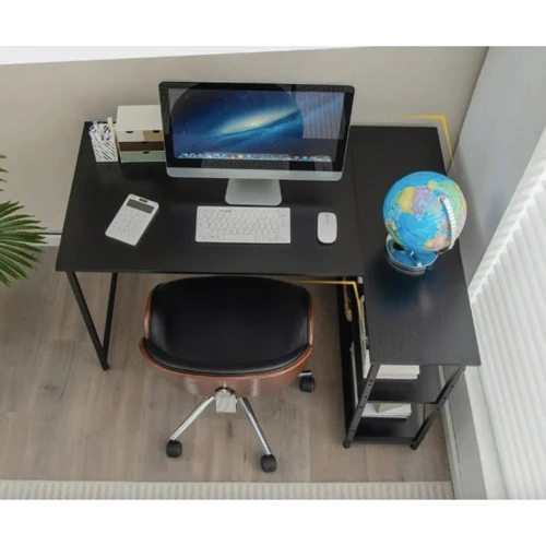 Компьютерный стол Costway Adler L-образный с полками в стиле Loft черный (5903032062380)