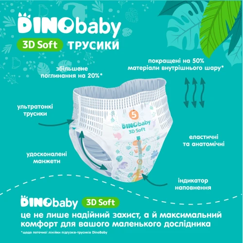 Підгузки-трусики Dino Baby 3D soft 4 (7-14 кг) 4х32 шт. (4820204701703): Вага 7-14 кг