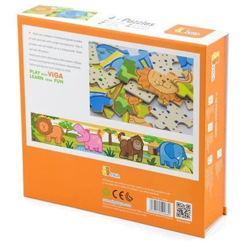 Набір дерев'яних пазлів Viga Toys Джунглі 4 в 1 48 ел (50068)